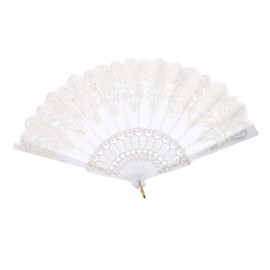 Hand Fan Chinese Style Large Folding Bridal Fan with Tassel for Women, Festival Performance, Home Decorative Accessories (White)