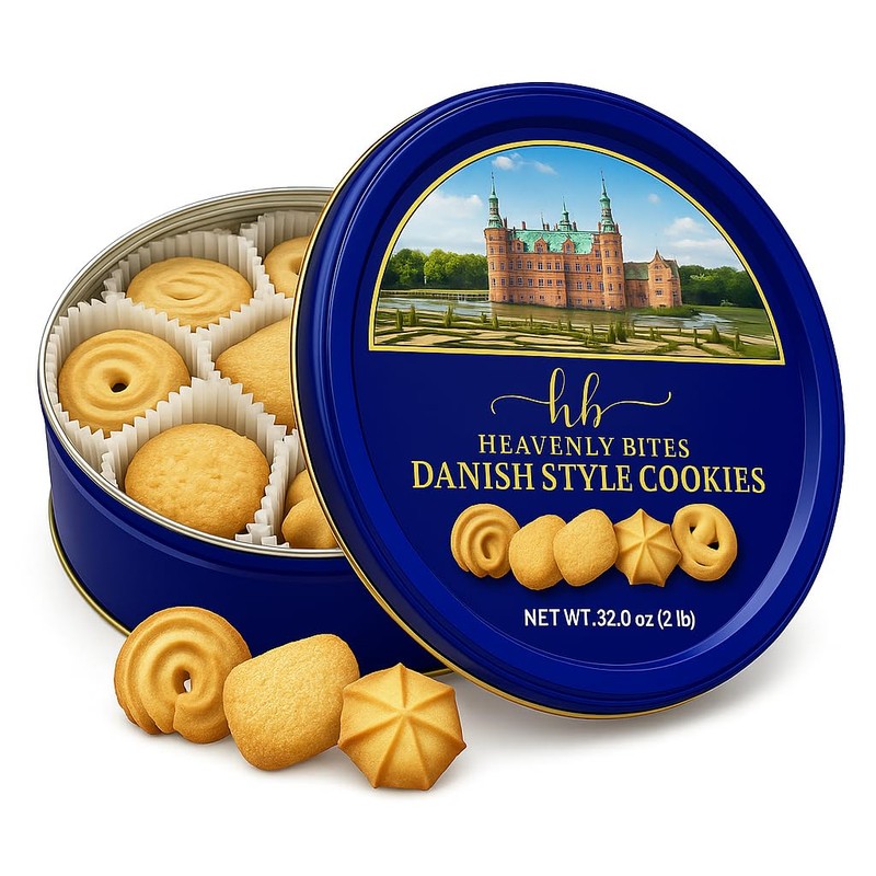 Heavenly Bites Danish Style Butter Cookies in Metal Tin 32