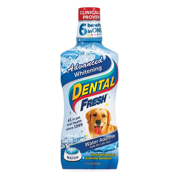 Dental Fresh Advanced Whitening Water Additive, 17oz – Dog Breath Freshener Formula to Hep Overall Dog Dental Care and Brighten Teeth