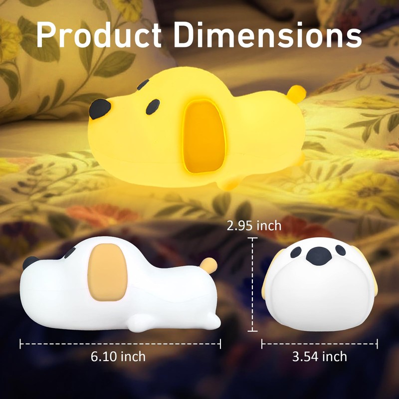 COBIKU Cute Dog Night Light, Dimmable with Soft Silicon Dog
