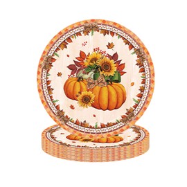16Pcs Thanksgiving Plates Autumn Paper Plates 7inch,Autumn Thanksgiving Decorations Fall Paper Plates Pumpkin Maple Leaf Dinner Plates for Thanksgiving Harvest Festival Decorations,Autumn Table Deor