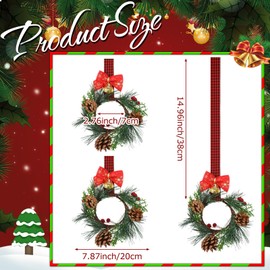 Zeyune 12 Pcs Christmas Kitchen Cabinet Wreaths with Plaid Bow Ribbon Hanging Cabinet Doors Wreaths Decorative for Kitchen Window Outdoor Indoor Holiday Decor, 14.96 x 7.87'' (Cute Style)