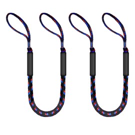 4FT Bungee Dock Line for Boats – Shock-Absorbing Elastic Rope with Quick-Release Loops – Secure Docking for Bass Boat, PWC, Canoe (Black, red & Blue)