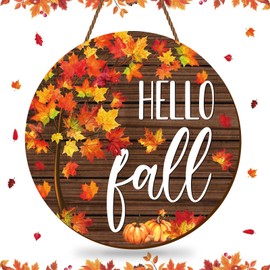 FYSUIMU Hello Fall Wooden Hanging Sign Maple Tree Front Door Decor Sign Autumn Thanksgiving Welcome Signs for Indoor Outdoor Porch Wall
