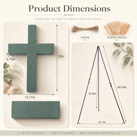 Chumia 1 Set Giant Floral Foam Cross with Wreath Display Stand 22" Pre-Cut Foam Cross with 67" Collapsible Flower Holder for Garden Religious Wedding Church Funeral Wake Cemetery Craft Decorations