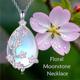KQF Flower Moonstone Necklace for Women​ 925 Sterling Silver Moonstone Pendant Necklace Flower Jewelry Gift for Her