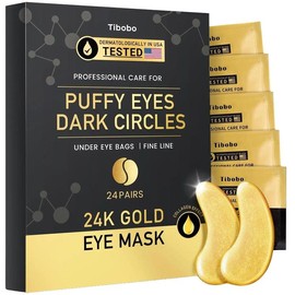 Tibobo 24k Gold Collagen Eye Gel Patches,48pcs/box Eye Mask for Wrinkles and Puffiness, Hyaluronic Soothing Radiant Anti Aging Cream Calming:_48 Pairs