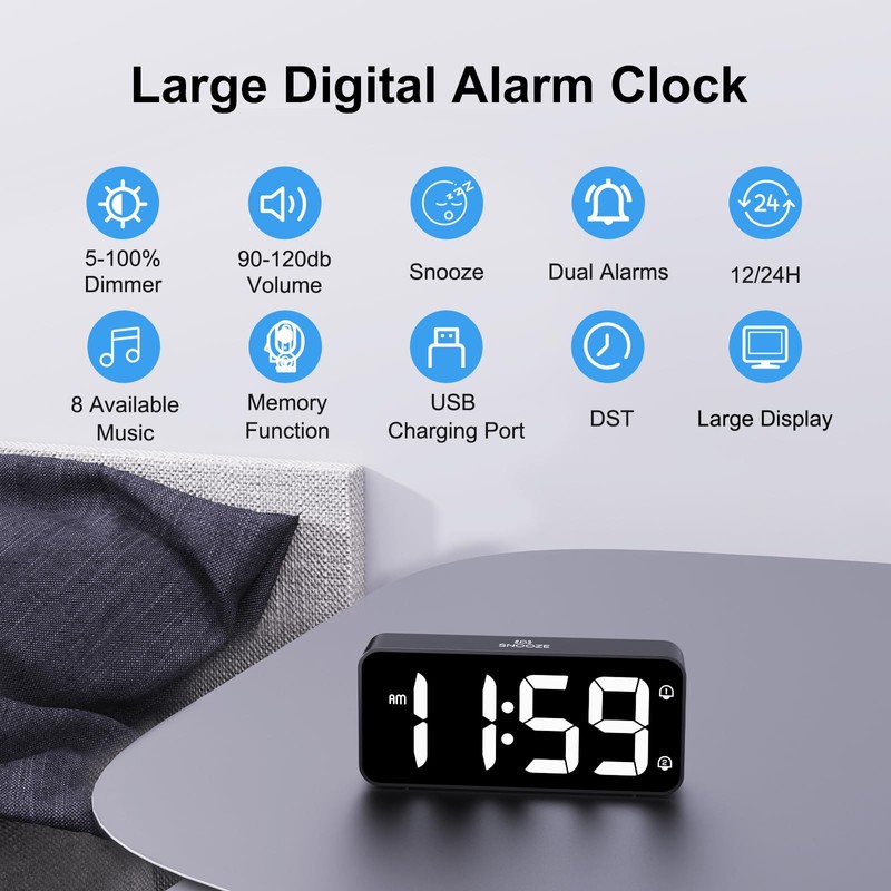 HOMVILLA Alarm Clock, Mains Powered Alarm Clock with Adapter -