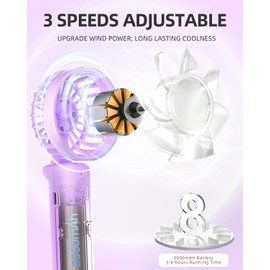 FrSara Portable Handheld Fan, Neck Fan, Mini Desk Fan, Multi-Function Fan, 2000mAh Ultra-Long Battery Life, Ultra-Quiet, 3-Speed Visual Adjustment, USB Can Charge Mobile Phones