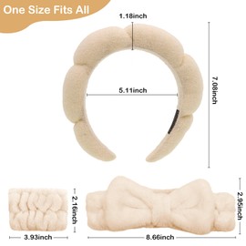 Makeup and Skincare Headbands 6PCS Light Khaki Spa Headband and Wrist Bands for Washing Face Hair Band Bows for Women Soft Head Band and Wristband Set Cute Hair Accessories for Women Teen Girls Gifts