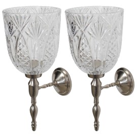 Sweet Summer Living Set of 2 Pieces Wall Candle Holders Metal Sconces with Crystal Glass, Wall Decorations, Hanging Candle Sconce 14 inch Height x 5 inch Width (Nickel Plated)