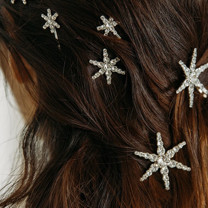 5 horquillas de pelo con estrellas para mujer, plata dorada