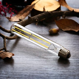 VCTC Lighting Dimmable T10 LED Bulbs,4000K Daylight White,6W Tubular Light Bulb, Edison LED Bulb 60 Watt Equivalent,E26 Medium Base 600LM, Clear Glass Cover,7.3in(185mm),4-Pack