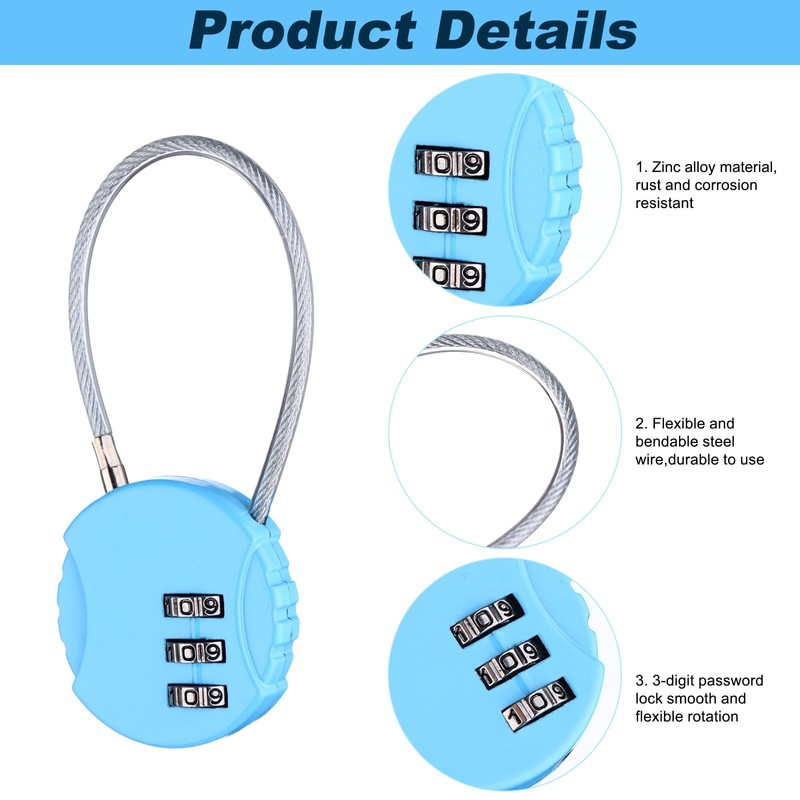 GANGBARU 16 Pack 3 Digit Combination Lock Mini Wire Rope