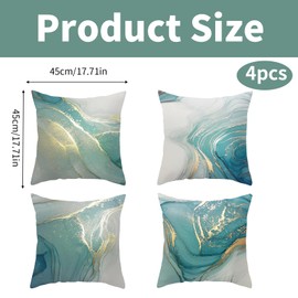 LUVDECO Set of 4 Cushion Covers 45 x 45 cm Marble Texture Texture Turquoise and Gold Decorative Throw Pillow Covers Abstract Fluid Art Home Decor Square Throw Pillow for Sofa Bed Home Patio
