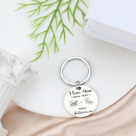 FRULX Stainless Steel Round Pendant Keychain, 'i Love You More Than Miles Between Us', Cute Keychain Accessories for Couples, Friends and Special Occasions, Perfect Valentine's Day Gift for Women