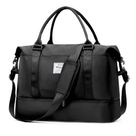 Travel Duffel Bag, Sports Gym Tote Bag for Women, Carry on Luggage Bag for Airplanes, Lightweight Weekender Overnight Shoulder Bag Waterproof Beach Hospital Bag with Shoes Compartment, M31-Black