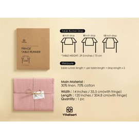 Vitalizart Pink Table Runner 14 x 120 Inches Long Slub Texture Cotton Linen Table Runner for Rustic Home Decorations Dining Room Wedding Decor Reception Bridal Shower Thanksgiving Christmas