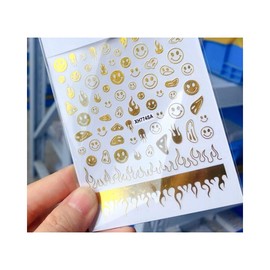 Happy Emoticons Fire Flame Flowers Nail Decal Sticker Xh774Sa Gold Nail Wraps Art Stickers Manicure Supplies for Women for Home Nails Full Long Lasting Easy Apply and Remove