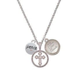 Delight Jewelry Silvertone Peace with AB Crystal and Dove Silver-tone Give Thanks to God Cross Pendant Necklace, 23"