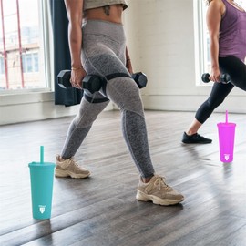 Filliano Drinking cup with straw and lid tumbler, double-walled, 710 ml coffee, tea, tumbler made of acrylic with large straw, cup with lid, tumbler with straw (fuchsia)