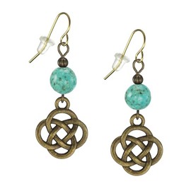 Antique Gold Celtic Knot Beaded Earrings – Hypoallergenic Earwires - (turquoise)
