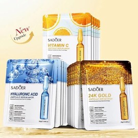 Sadoer 9pc SADOER Hyaluronic Acid, 24k Gold, Vitamin C Ampoule Serum Mask, 3 Of Each