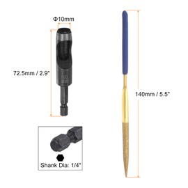 sourcing map Leather Hole Punch Tool 10mm 45#Steel 1/4 Hex Shank Drill Bits Electric Hollow Punch Set with 5.5" Half-Round File for Leathercraft Belt Fabric PVC Plastic Handbags Watch Band DIY