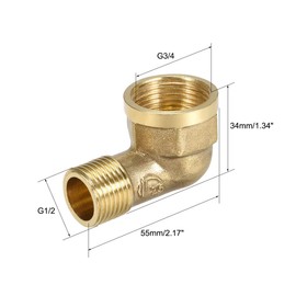 uxcell Brass Pipe Fitting 90 Degree Forged Street Elbow G1/2 Male X G3/4 Female 3pcs