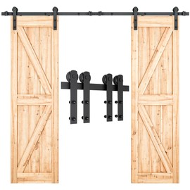 SMARTSTANDARD 8.2 FT Double Barn Door Hardware Kit - Heavy Duty, Smooth and Quiet Sliding Operation - Easy to Install with Step-by-Step Installation Instruction - Fits 24" Wide Door Panels