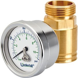 Underhill Water Pressure Gauge for Garden, RV Hose End, Irrigation System, Dynamic Versus Static Pressure, A-HPG-175, Brass