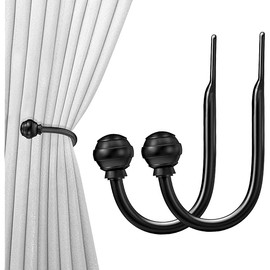 Hion Curtain Holdbacks Black 2pcs, Curtain Tiebacks Wall Mounted Curtain Hooks Holders for Drapes