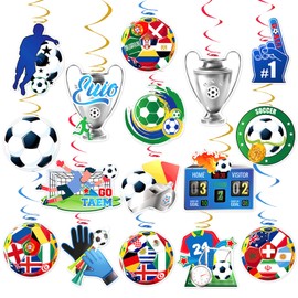 Football Euro 2024 Decoration, Pack of 16 Football Hanging Swirls, Ceiling Hanger, Spiral Football Decoration, Football Birthday Decoration for European Championship Olympic Sports Clubs, Bar,