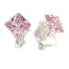8mm Light Pink Cz Square Clip On Earrings In Rhodium