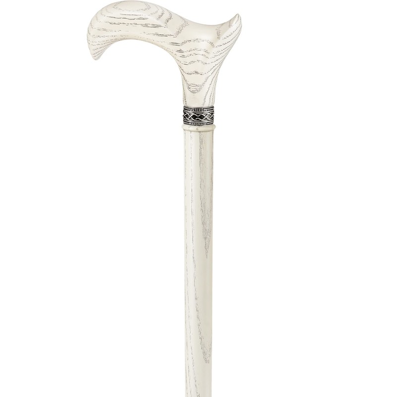Asterom White Walking Cane - Handmade, Ergonomic, Sturdy - Wooden