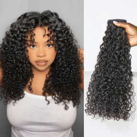 LUVME Invisible Clip in Hair Extensions Messy Curly Real Human Hair, Remy Hair Clip ins for Women, Natural Human Hair, 22 inch 110g 7Pcs, Natural Black