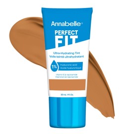 Annabelle Perfect Fit Ultra-Hydrating Tint, Warm Tan, Lightweight Tinted Veil, with Hyaluronic Acid, Waterproof, Long-Lasting, Cruelty-Free, Vegan, Oil-Free, Paraben-Free, Non-Comedogenic, 30 mL
