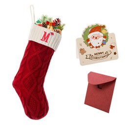 Ulico Initial Christmas Stockings, 18’’ Large Embroidered Monogram Knit Christmas Stocking,Xmas Stocking for Kids, Holiday and Family Stocking for Fireplace or Party Decoration Red-White Letter M