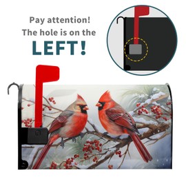 Kcozydecor Winter Red Bird Mailbox Covers Magnetic Standard Size 18"" X 21"",Holly Berry Branches Snow Mailbox Wraps Post Letter Box Cover for Christmas Holiday Garden Yard Decor