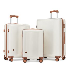 Hulsin 3 PCS Suitcase Sets, Luggage Sets with Spinner Wheels,Hard Case Luggages,Rolling Luggages with TSA Lock for Travel (White, 3PCS Set)