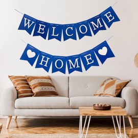 Welcome Home Banner Decorations Glitter Blue Bunting Backdrop for Welcome Back Baby Shower Military Return Homecoming Family Party Decoration Supplies