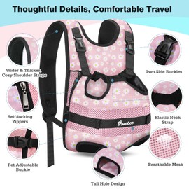 Pawaboo Pet Dog Front Carrier Backpacks, Legs Out Pet Carrier Backpack, Adjustable Easy-fit Dog Chest Carriers for Small Medium Dogs Hands Free for Travel Hiking Cycling Camping, S, Pink Daisy