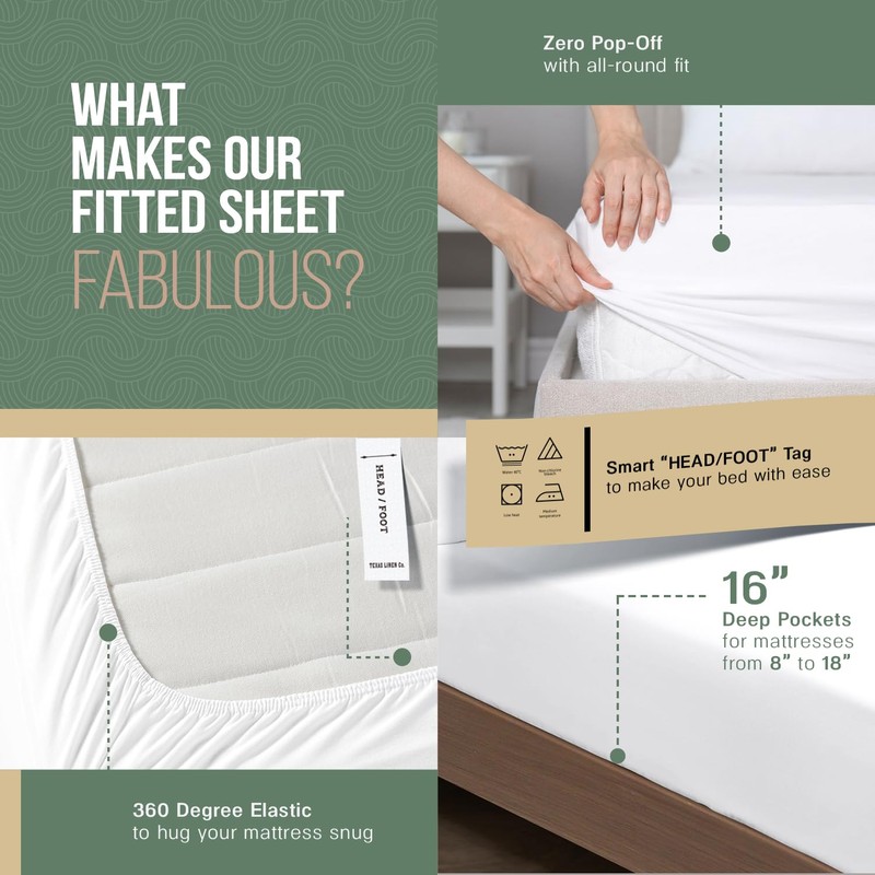 TEXAS LINEN CO. 100% Organic Cotton Percale Sheets - Twin