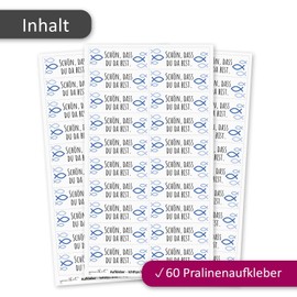 Schön, dass du da bist sticker, pack of 60, suitable for kisses, Ichthys fish, blue, dv1423