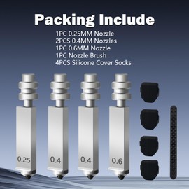 RugooSpink 4PK Nozzle for Kobra X/Kobra 4 Hotend 0.25MM 0.4MM 0.6MM High Flow Hardened Steel Nozzle Quick Swap Integrated Nozzle High Speed Print Head Kobra X Accessories for Anycubic KX Nozze