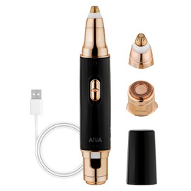 SPA SCIENCES - AIVA Deluxe - Dual 2-in-1/Double Sided Facial Hair Remover & Eyebrow Trimmer USB Rechargeable with Built-in LED Lights & 2 Extra Replacement Heads