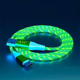 AYI USB Type C to USB A 2.0 Android Charger Cable Fast Charging High Data Speed Visible Green LED Current Flowing Compatible with All Type C Device-Green/39 Inche