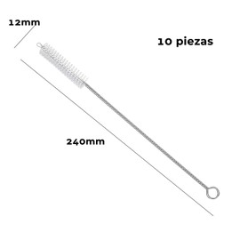 MOCOFLY【10pcs】 Limpia Pipas para Manualidades, Limpia Popotes, Cepillo para Popotes de Acero Inoxidable y Silicona, Cepillo de Limpiador de Paja Largos de 240 x 12 mm, Cepillo para Lavar Popotes