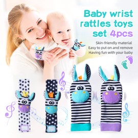 4 x Baby Toys 0-6 Months, Rattle Socks, Baby Toy, Wrist and Newborn Toy for Babies, Girls, Boys, Early Learning Toy for Newborn Toddlers 0-6 6-12 Months