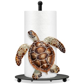 LOYIM Turtle Paper Towel Holder Summer Beach Paper Towel Holder Stand with Round Cute Sea Turtle Kitchen Towel Holder Counter Bathroom Decor Coastal House Decor Gifts for Home (Brown)
